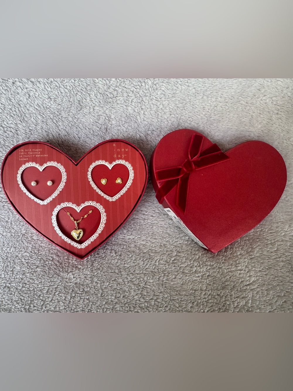 A New Day 14K Gold Dipped CZ Heart Locket Necklace w/ 2 Pairs of Earrings - Picture 2 of 8